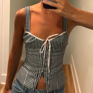 Zara Black and White Gingham Tie-Front Crop Top